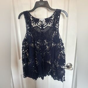 New York & Company Navy Crochet Sleeveless Top